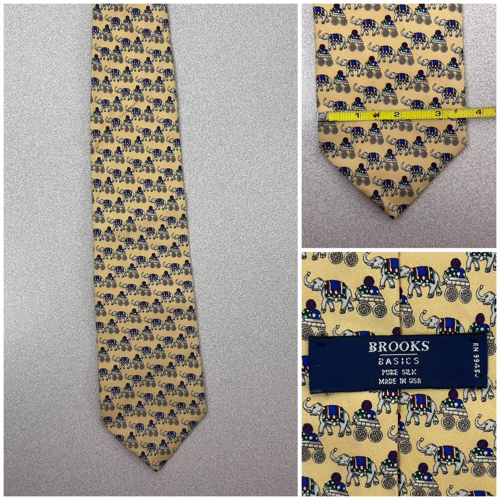 Brooks Basics Elephant‎ Yellow Silk 59" Neck Tie Made In USA